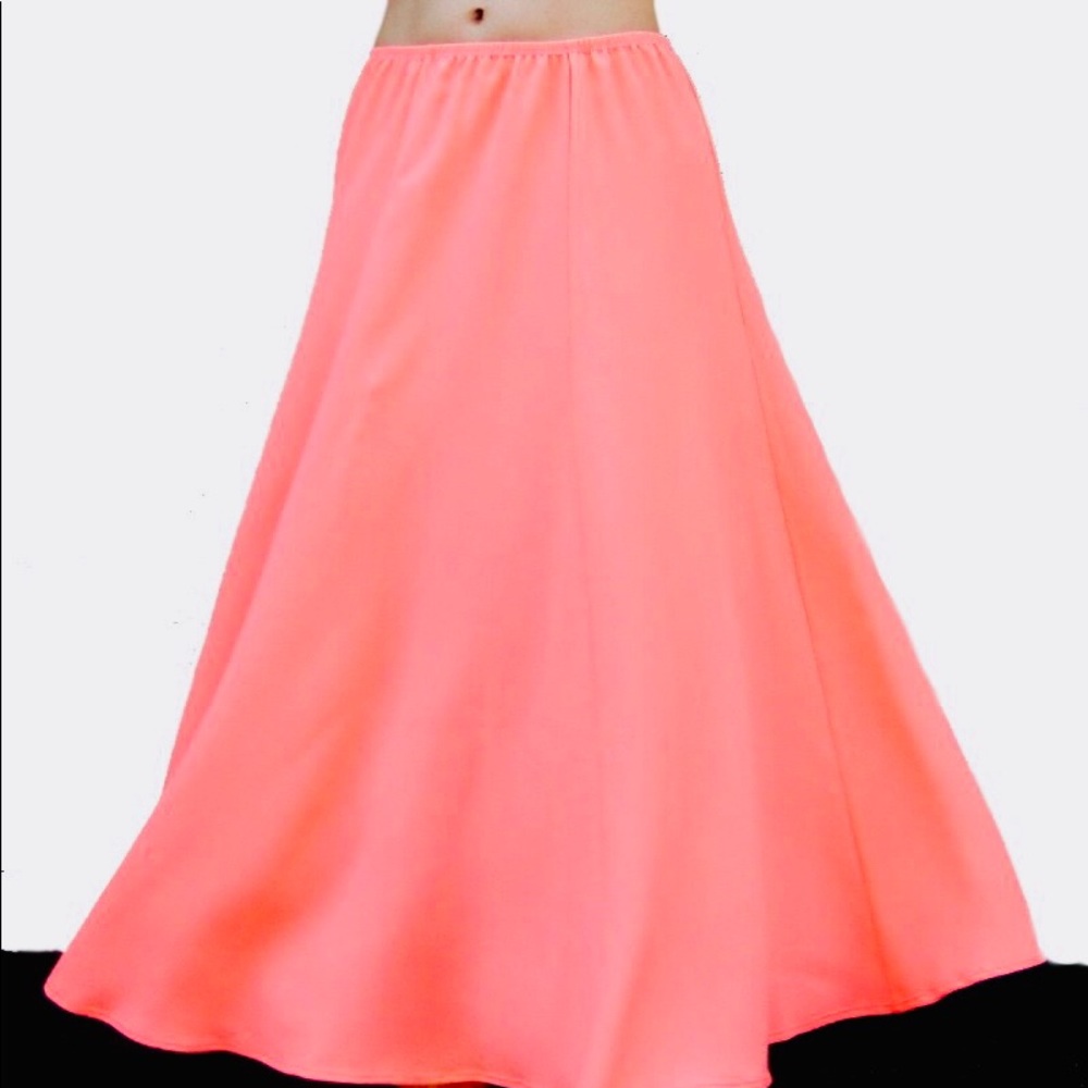 Neon Salmon Pink Maxi Skirt Size L long new